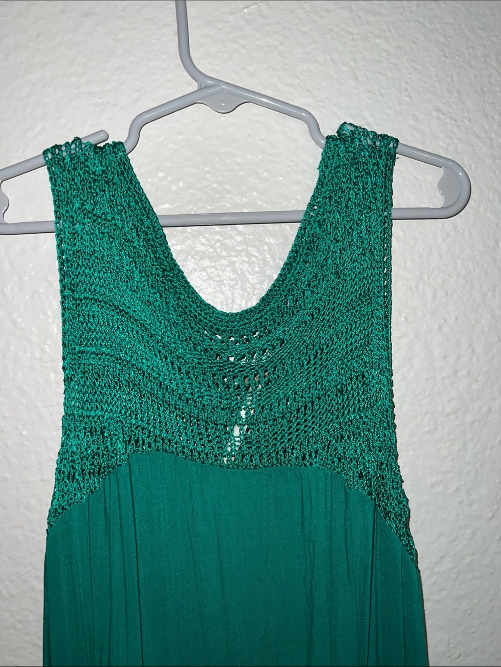 Free People Long Crochet Dress with Tiers in Emerald Combo short front Small - Picture 4 of 13